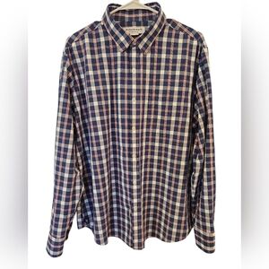 MIZZEN + MAIN PERFORMANCE CLASSIC NO TUCK  RED, WHITE AND BLUE PLAID SHIRT. SZ L
